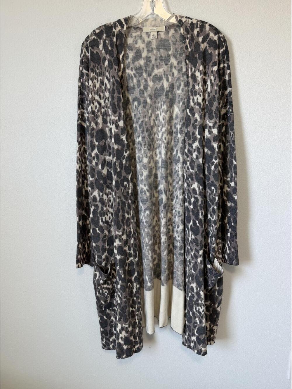 Sejour Wool Blend Long Sleeve Animal Print Open Front Cardigan Sweater Size 3X